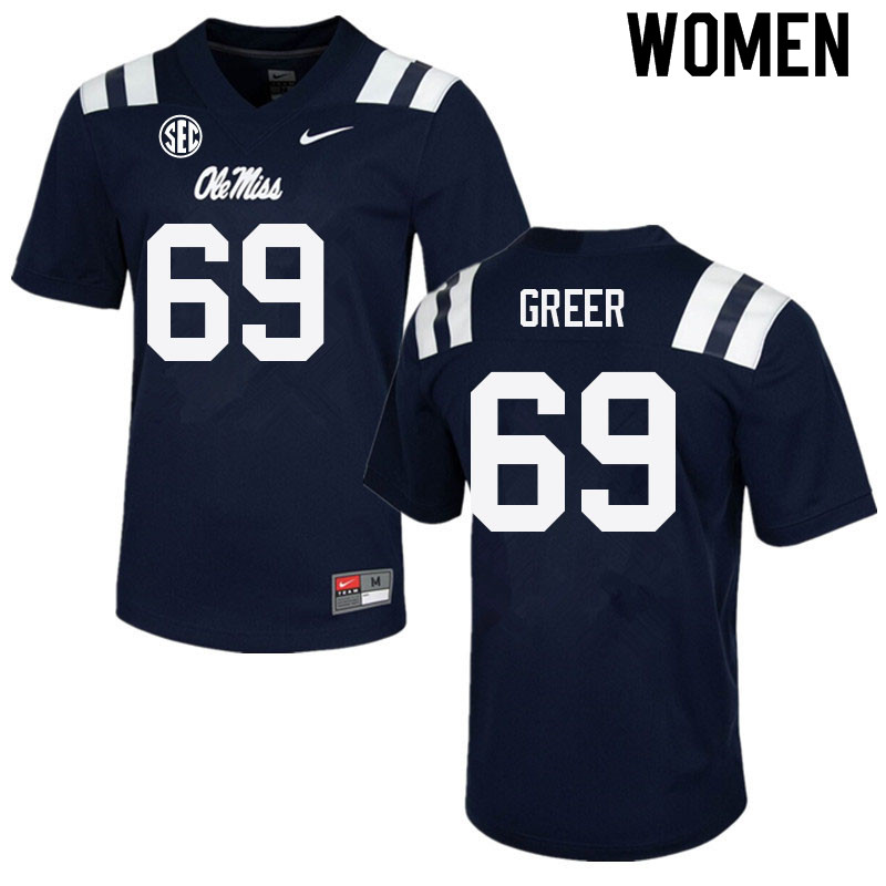 Jack Greer Ole Miss Rebels NCAA Women's Navy #69 Stitched Limited College Football Jersey VFF3658VY